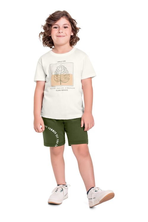 Conjunto Infantil com Camiseta e Bermuda para Menino (Off White) Bee Loop