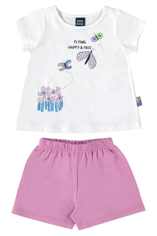 Conjunto com Blusa e Short para Bebê Menina (Off White) Bee Loop