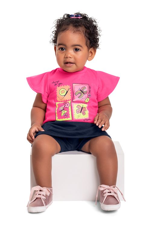 Conjunto com Blusa e Short-Saia em Meia Malha para Bebê Menina (Rosa) Bee Loop
