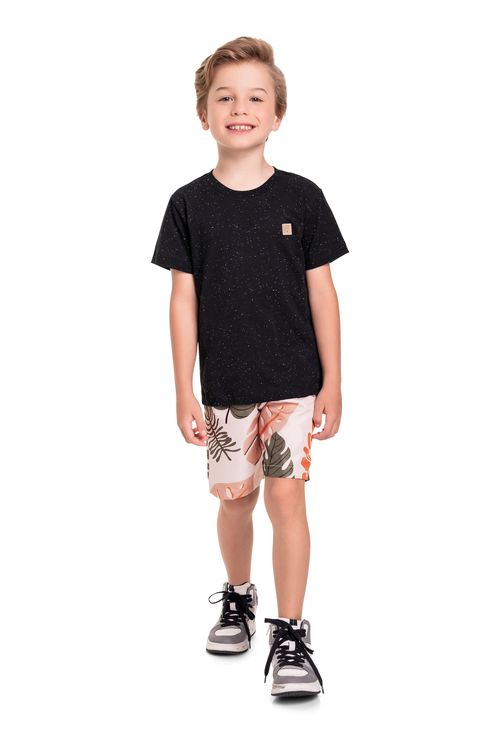 Conjunto Infantil com Camiseta e Bermuda para Menino (Preto) Bee Loop