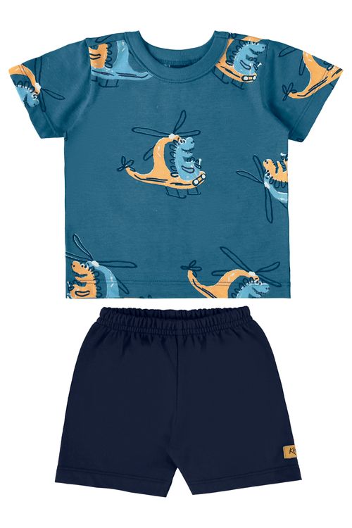 Conjunto com Camiseta e Bermuda para Bebê Menino (Azul) Bee Loop