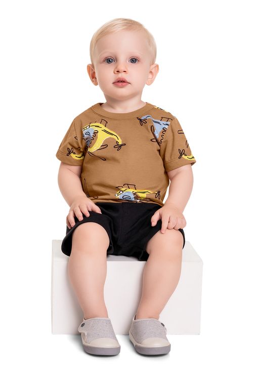 Conjunto com Camiseta e Bermuda para Bebê Menino (Marrom) Bee Loop