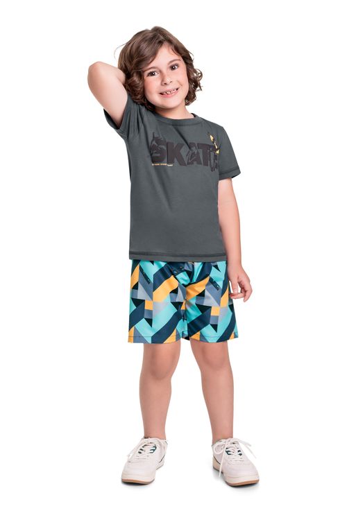 Conjunto Infantil com Camiseta e Bermuda para Menino (Cinza) Bee Loop