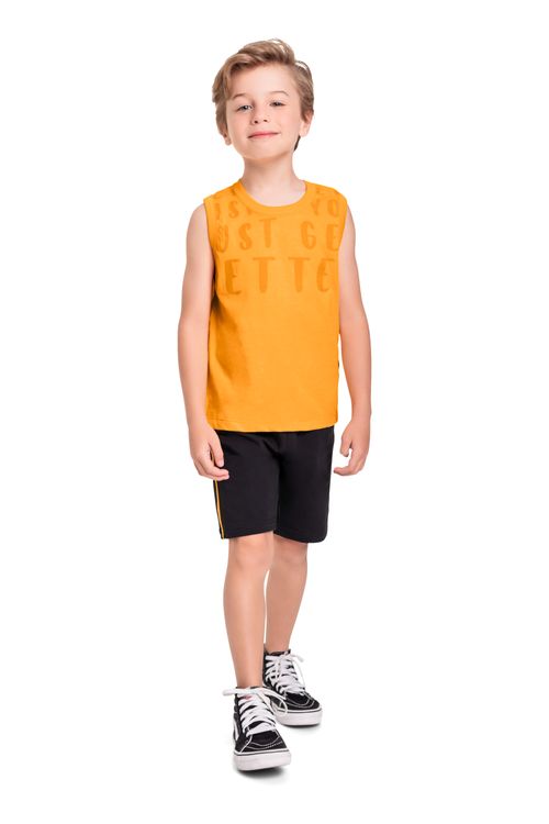 Conjunto Infantil com Regata e Bermuda para Menino (Laranja) Bee Loop