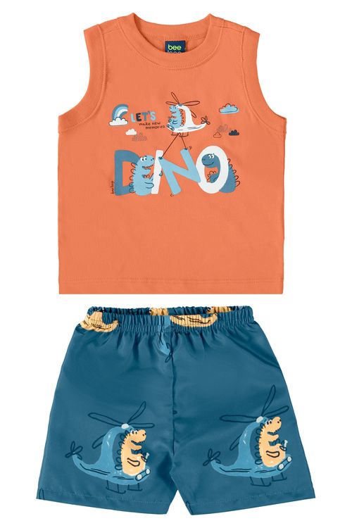 Conjunto com Regata e Bermuda para Bebê Menino (Laranja) Bee Loop