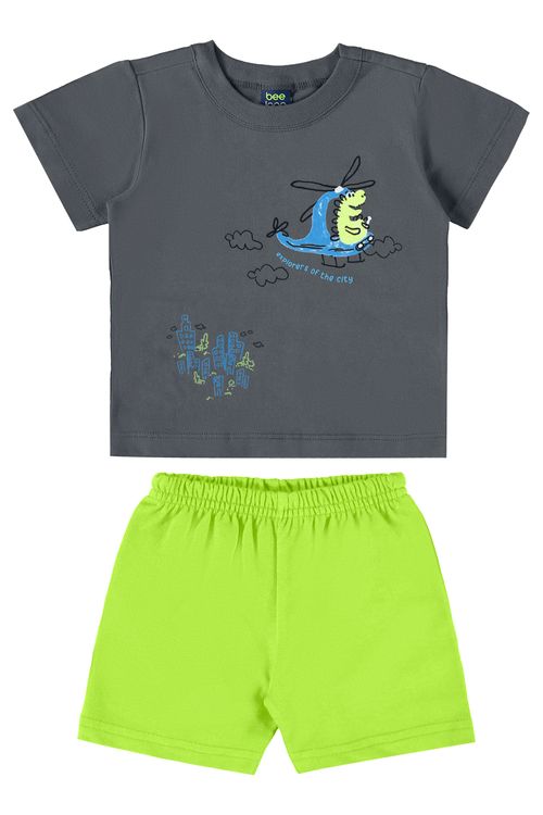 Conjunto Camiseta e Bermuda para Bebê Menino (Cinza) Bee Loop