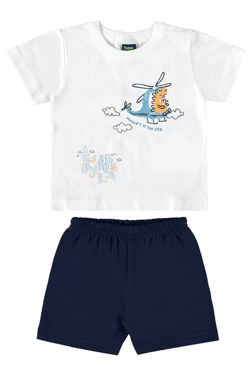 Conjunto Camiseta e Bermuda para Bebê Menino (Branco) Bee Loop