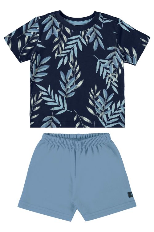 Conjunto com Camiseta e Bermuda para Bebê Menino (Azul Marinho) Bee Loop