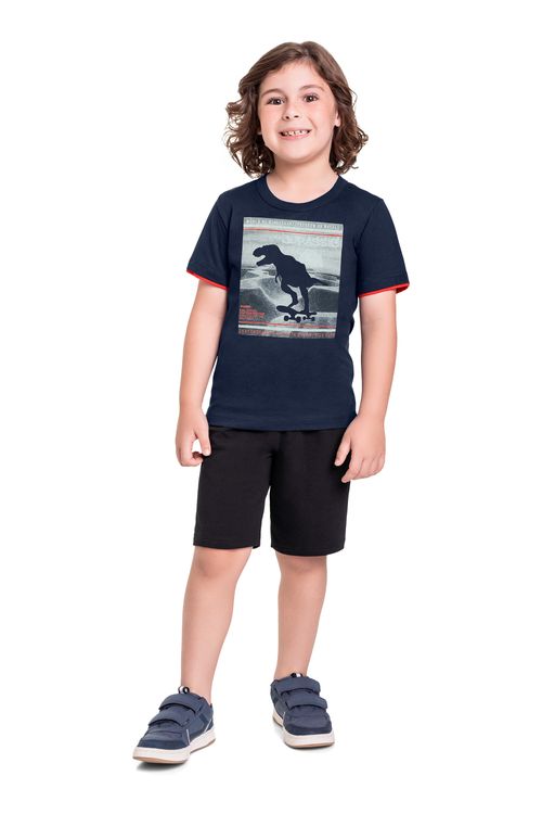 Camiseta Infantil em Meia Malha para Menino (Azul Marinho) Bee Loop