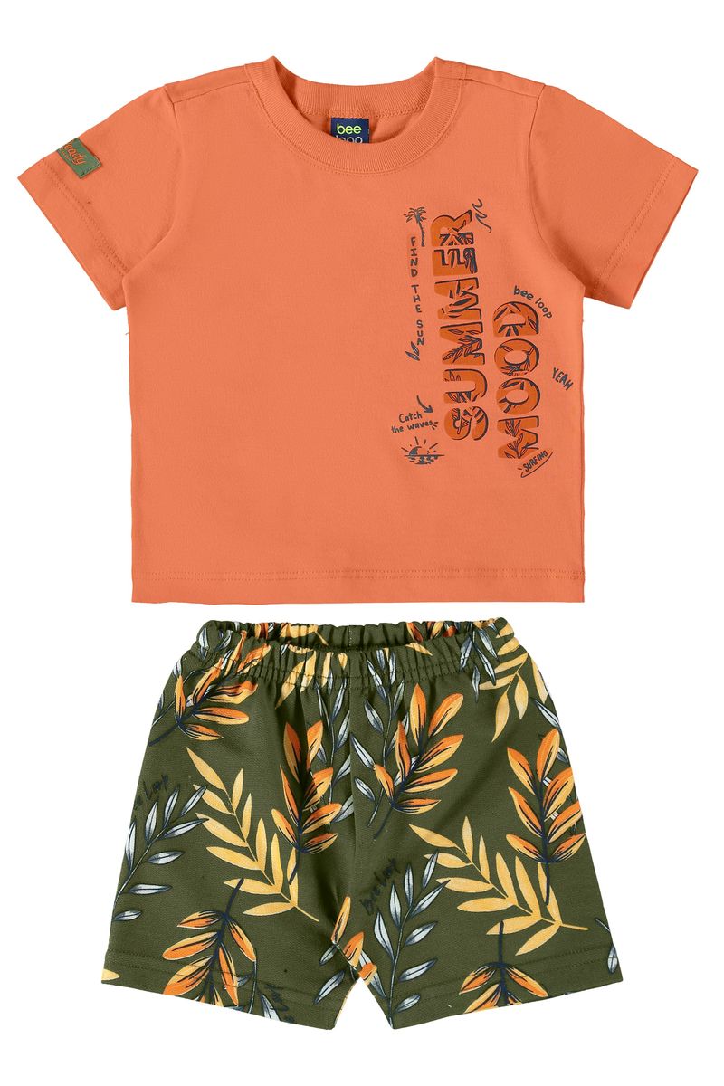 Conjunto-Camiseta-e-Bermuda-para-Bebe-Menino--Laranja--Bee-Loop