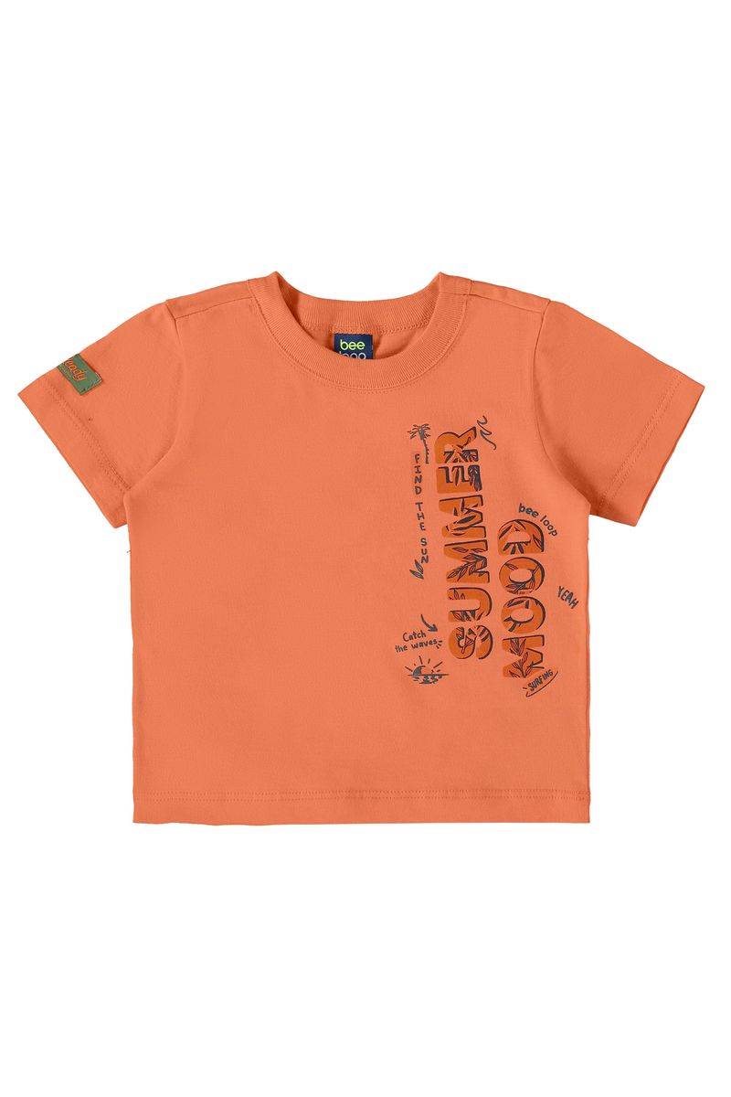Conjunto-Camiseta-e-Bermuda-para-Bebe-Menino--Laranja--Bee-Loop