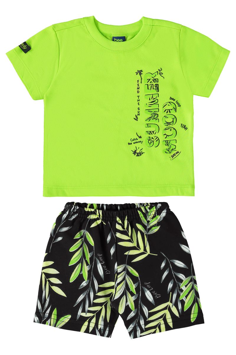 Conjunto-Camiseta-e-Bermuda-para-Bebe-Menino--Verde--Bee-Loop