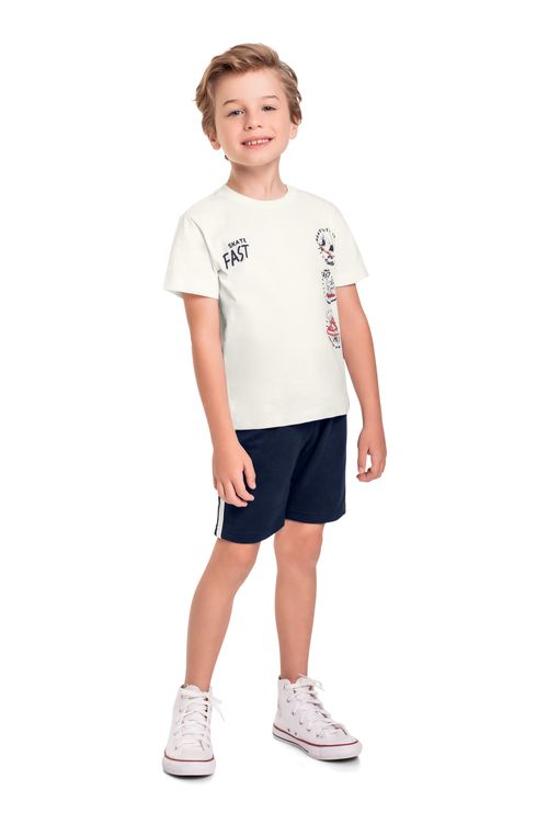 Conjunto Infantil com Camiseta e Bermuda para Menino (Off White) Bee Loop