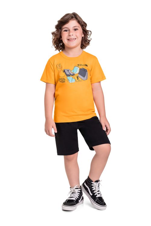 Conjunto Infantil com Camiseta e Bermuda para Menino (Amarelo) Bee Loop