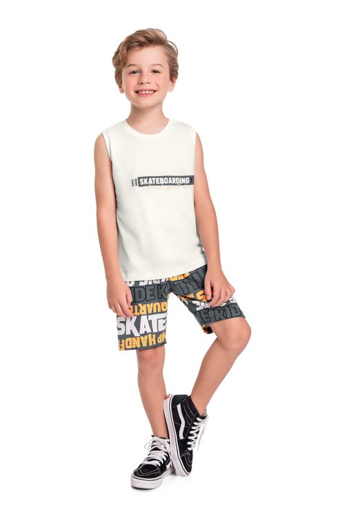 Conjunto Infantil com Regata e Bermuda para Menino (Off White) Bee Loop