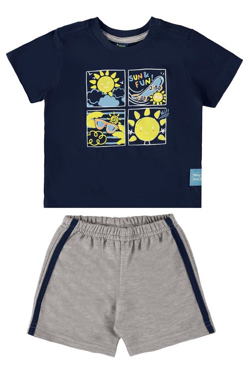 Conjunto com Camiseta e Bermuda para Bebê Menino (Azul Marinho) Bee Loop