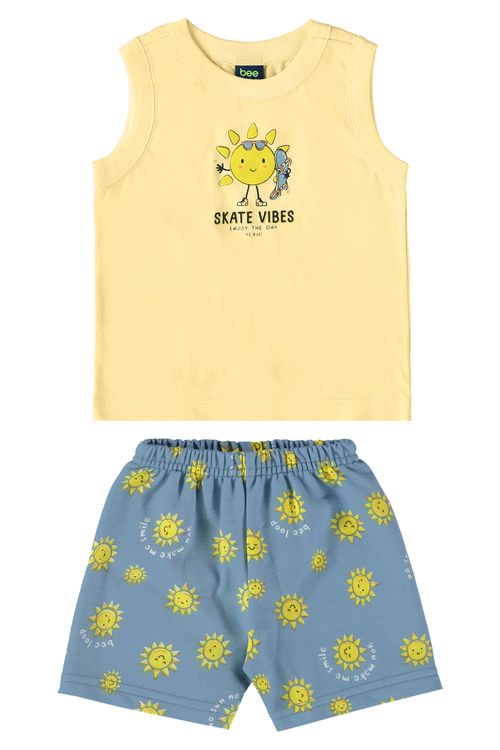 Conjunto com Regata e Bermuda para Bebê Menino (Amarelo) Bee Loop