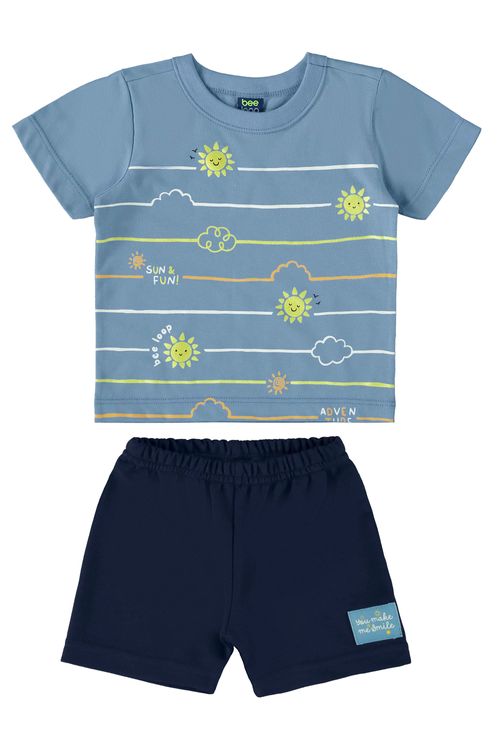 Conjunto com Camiseta e Bermuda para Bebê Menino (Azul) Bee Loop