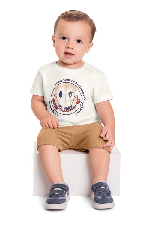 Conjunto com Camiseta e Bermuda para Bebê Menino (Off White) Bee Loop