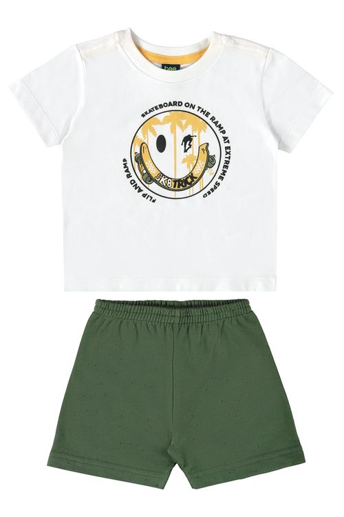 Conjunto com Camiseta e Bermuda para Bebê Menino (Branco) Bee Loop