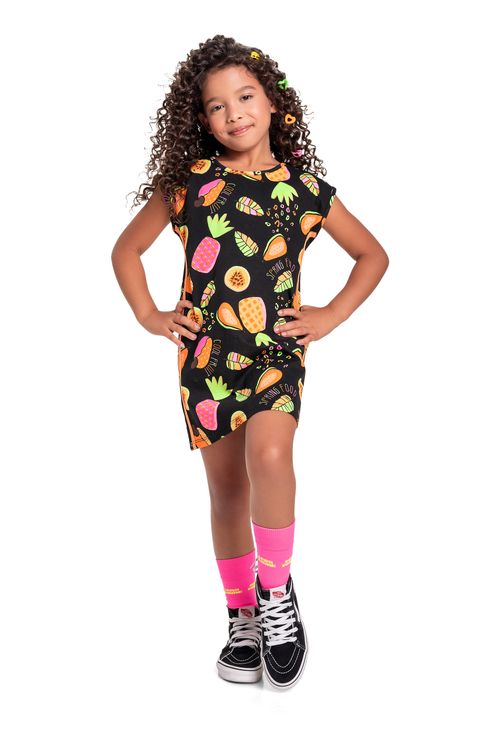 Vestido Infantil em Meia Malha (Preto) Bee Loop