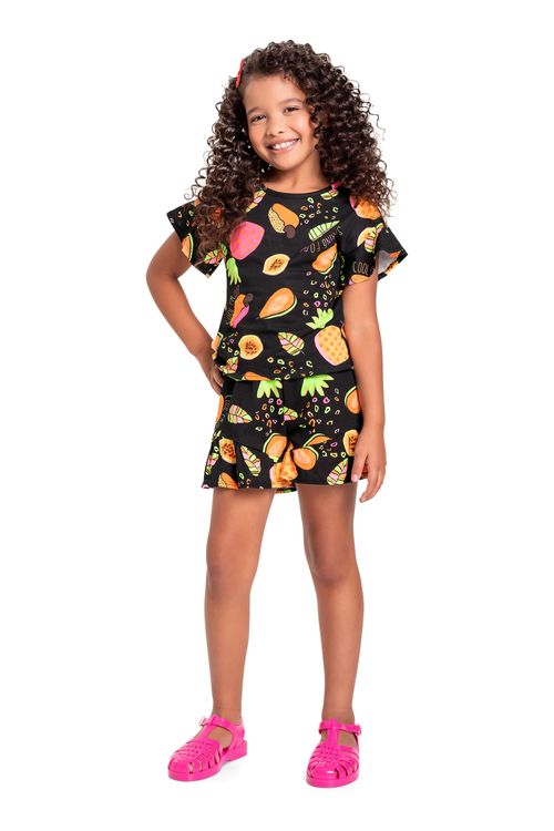 Conjunto Infantil com Blusa e Short para Menina (Preto) Bee Loop