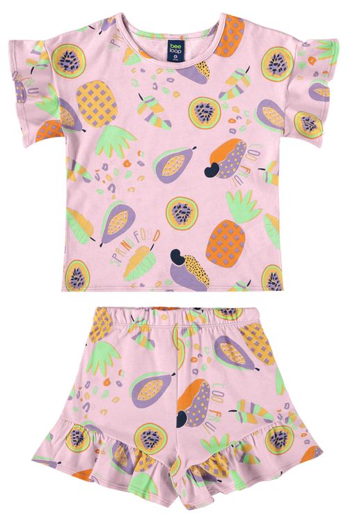 Conjunto Infantil com Blusa e Short para Menina (Roxo) Bee Loop