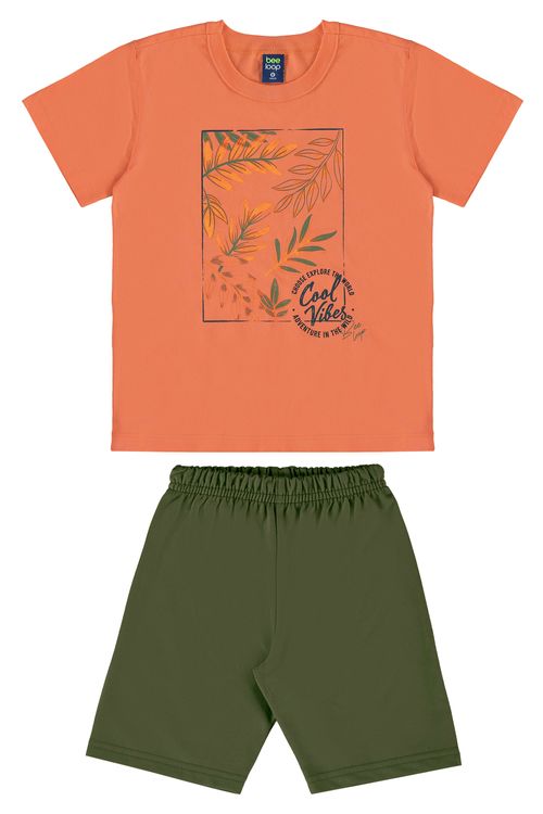 Conjunto Infantil com Camiseta e Bermuda para Menino (Laranja) Bee Loop