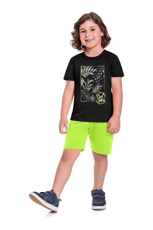 Conjunto Infantil com Camiseta e Bermuda para Menino (Preto) Bee Loop