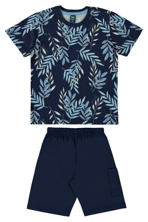 Conjunto Infantil com Camiseta e Bermuda para Menino (Azul Marinho) Bee Loop