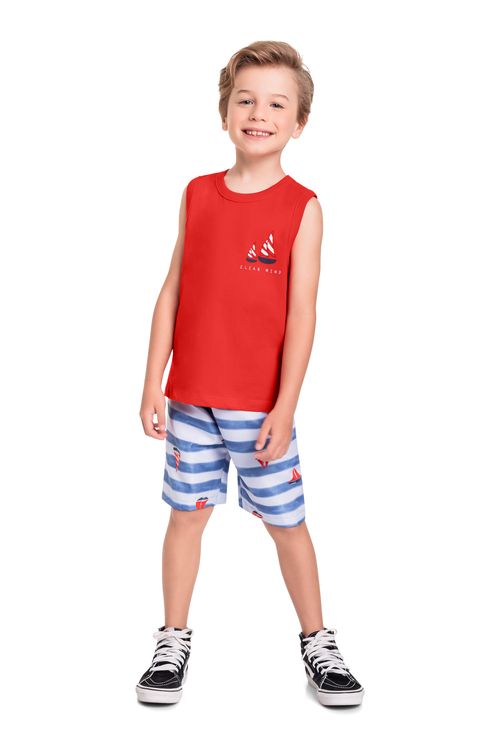 Conjunto Infantil com Regata e Bermuda para Menino (Vermelho) Bee Loop