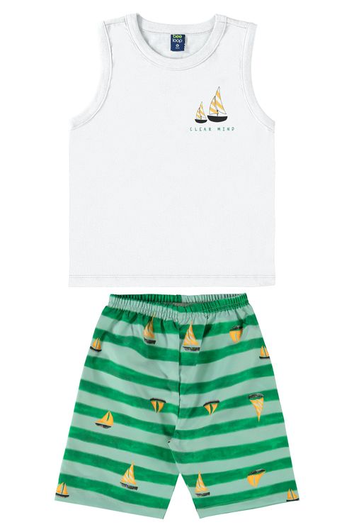 Conjunto Infantil com Regata e Bermuda para Menino (Branco) Bee Loop