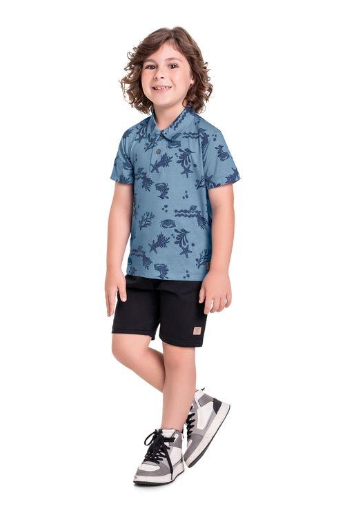 Camisa Polo Infantil em Meia Malha para Menino (Azul) Bee Loop