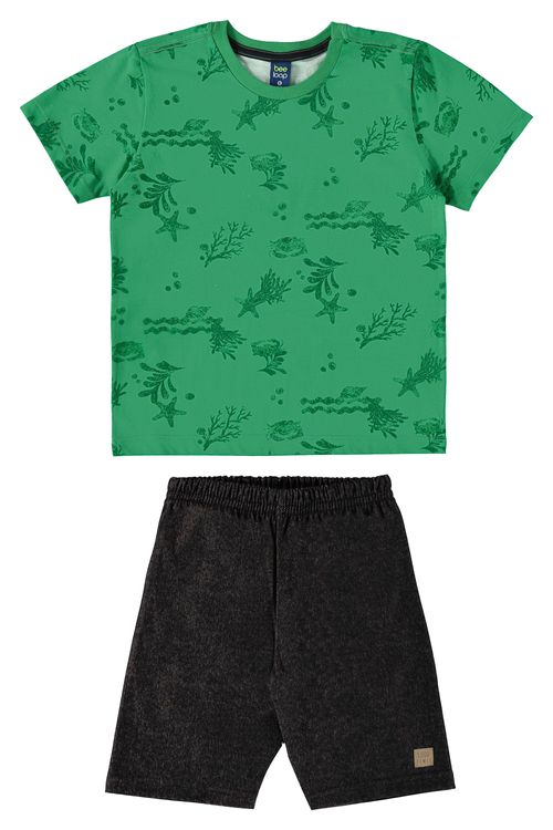 Conjunto Infantil com Camiseta e Bermuda para Menino (Verde) Bee Loop