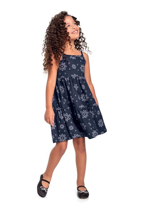 Vestido Infantil em Molecotton (Azul Marinho) Bee Loop