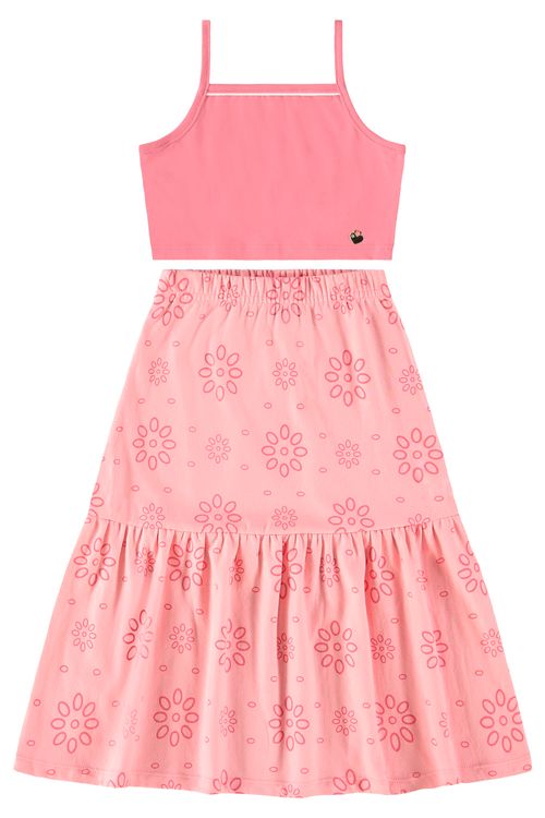 Conjunto Infantil com Regata Cropped e Saia Midi para Menina (Rosa) Bee Loop