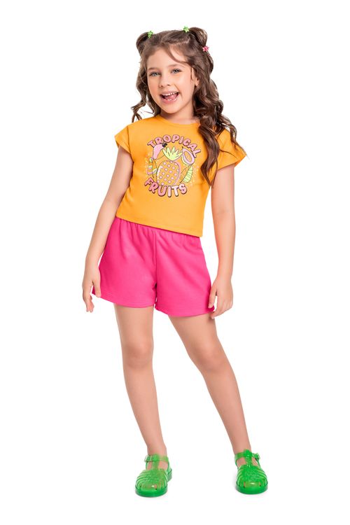 Conjunto Infantil com Blusa e Short para Menina (Amarelo) Bee Loop