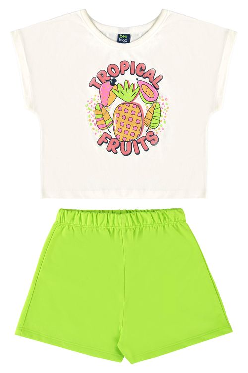 Conjunto Infantil com Blusa e Short para Menina (Off White) Bee Loop