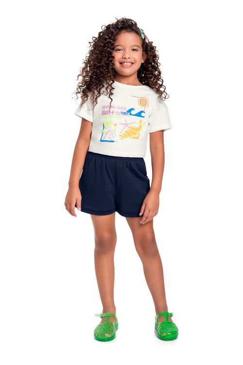 Conjunto Infantil com Blusa e Short para Menina (Off White) Bee Loop