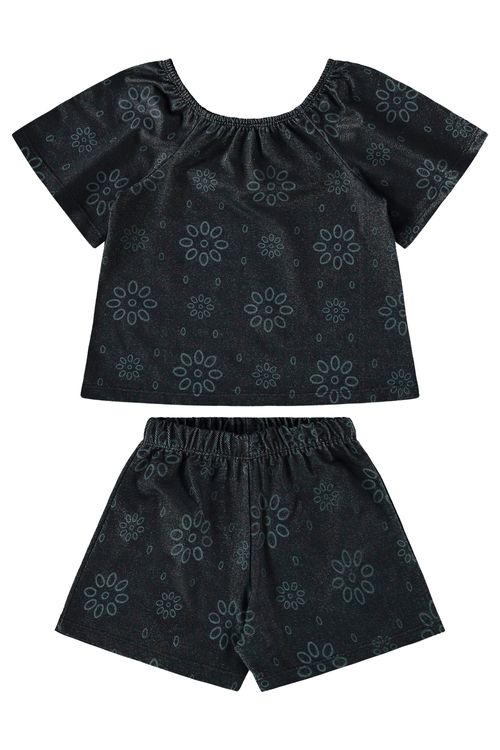 Conjunto Infantil com Bata e Short para Menina (Preto) Bee Loop