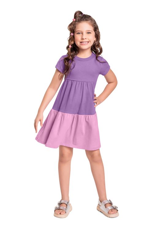 Vestido Infantil em Meia Malha (Roxo) Bee Loop