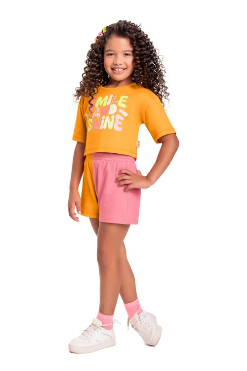 Conjunto Infantil com Blusa e Short para Menina (Amarelo) Bee Loop