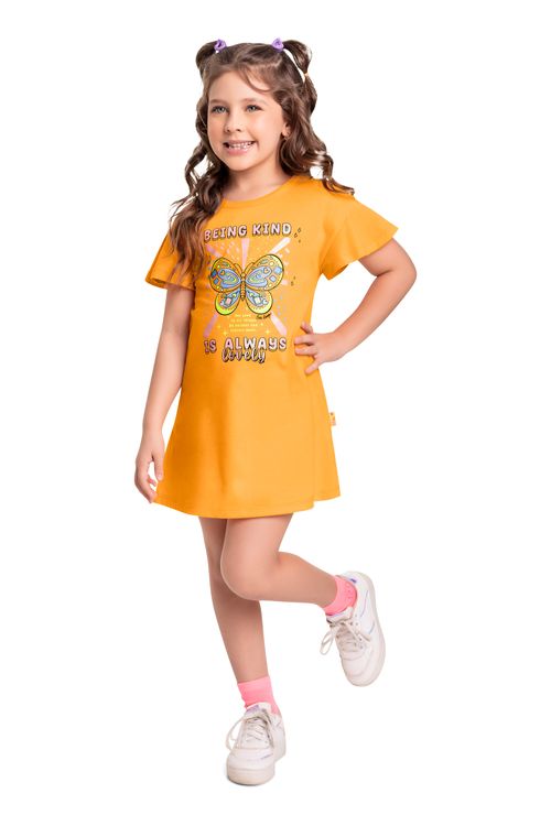 Vestido Infantil em Meia Malha (Amarelo) Bee Loop