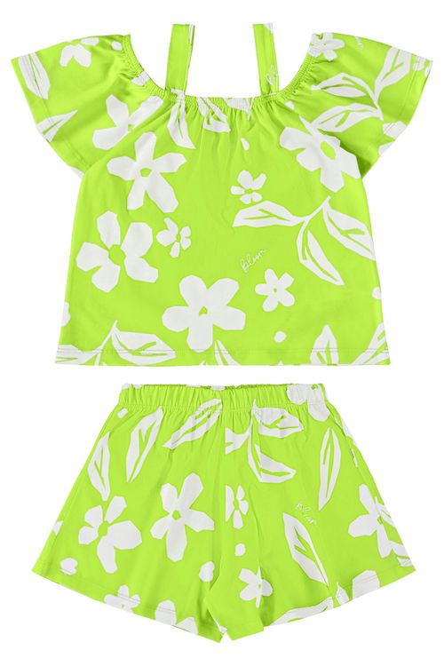 Conjunto Infantil com Blusa e Short para Menina (Verde) Bee Loop