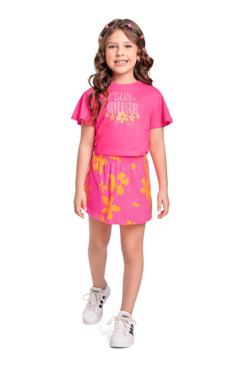 Conjunto Infantil com Blusa e Short-Saia para Menina (Rosa) Bee Loop