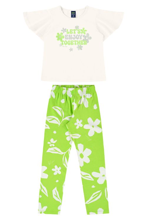 Conjunto Infantil com Blusa e Calça Legging para Menina (Off White) Bee Loop