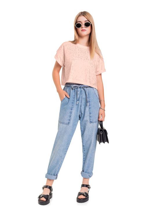 Calça Mom Jeans Juvenil (Azul) Gloss