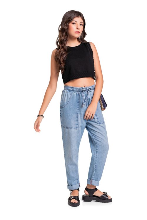 Top Cropped em Tricô Juvenil (Preto) Gloss