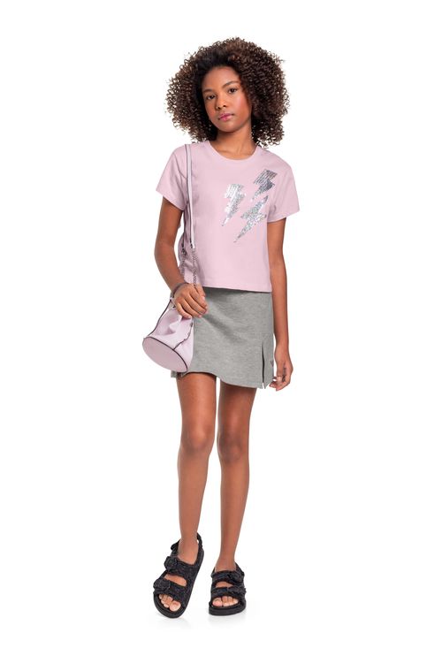 Blusa Manga Curta em Meia Malha Juvenil (Rosa) Gloss