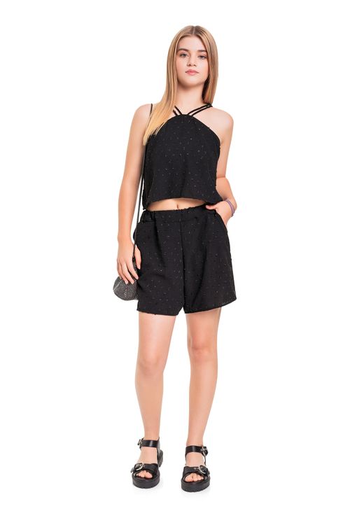 Conjunto Top Cropped de Alcinha e Short Juvenil (Preto) Gloss